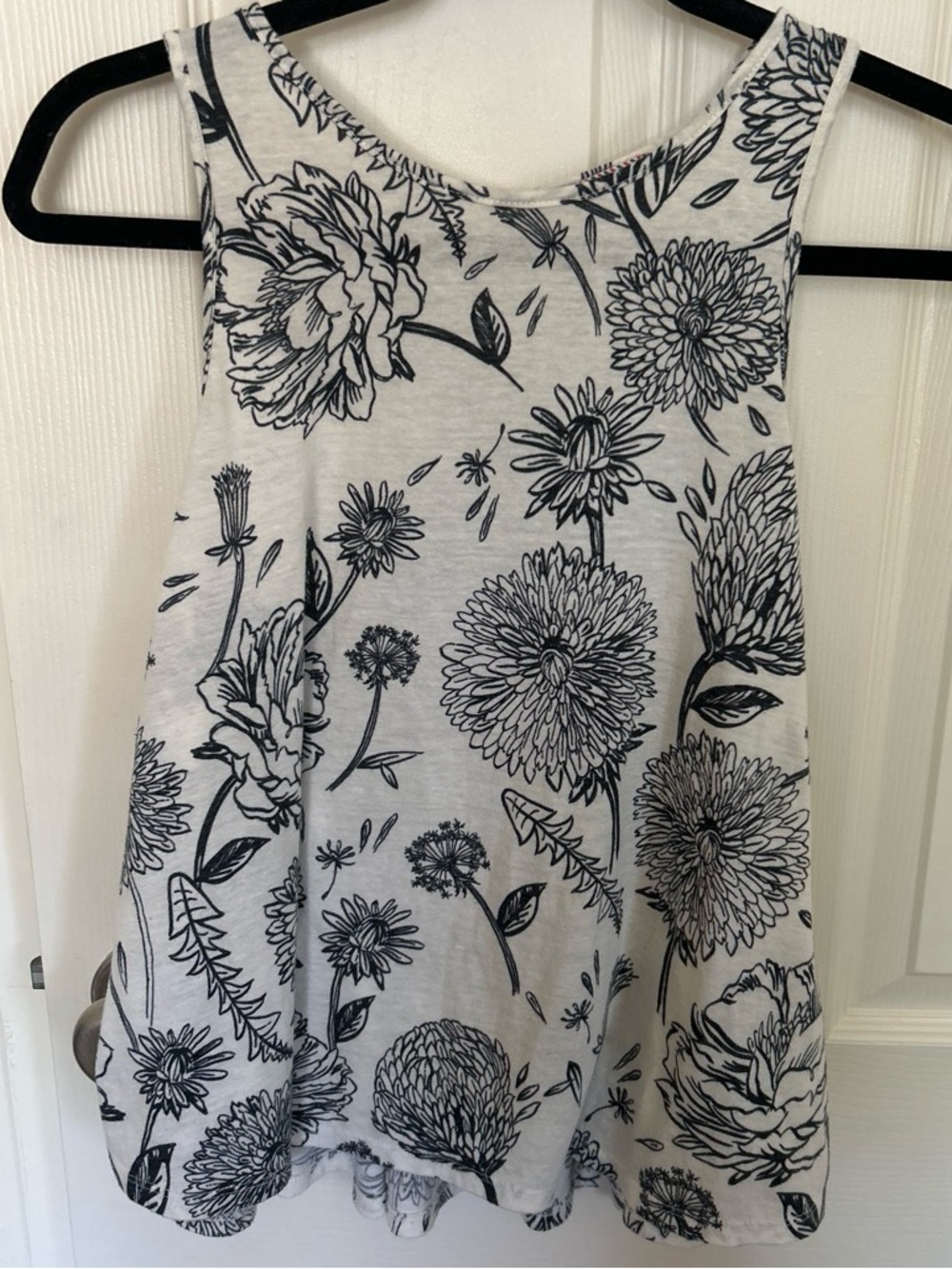 Anthropologie White Tank Top with Black Floral Print